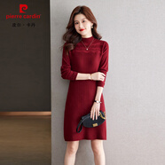 皮爾卡丹（pierre cardin）2024年冬季新款時尚韓版半高領(lǐng)中長款開叉純色女士毛衣套頭連衣裙 酒紅色 M