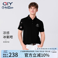 G|Y goldlion金利來GY 短袖polo衫男春夏新款袖口印花耐磨休閑翻領(lǐng)衣服半袖t恤 黑色 L