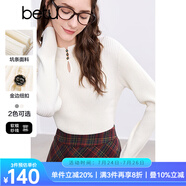 百圖betu女裝冬季新款毛衣半高領(lǐng)鏤空坑條顯瘦套頭毛衫女2411T33 米白 M