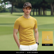 薩拉維夫（SLLAVIF）品牌短袖T恤男打底針織衫男白色休閑半袖體恤男2025夏季新款 姜黃色 M