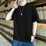 花花公子（PLAYBOY）短袖T恤男純棉寬松潮流ins風(fēng)學(xué)生體恤衫夏日新款 尋桑品-253黑色 S 80-95斤