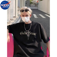 NASA MARVEL短袖T恤男夏季情侶款休閑百搭十字架圖案百搭休閑上衣 黑色 2XL
