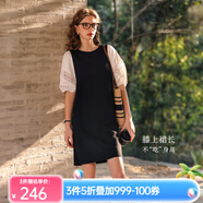Olrain歐芮兒夏季女裝直筒名媛風(fēng)撞色蕾絲拼接連衣裙 黑白色 XL