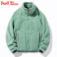 貓人（MiiOW）抓絨衣女男搖粒絨外套秋冬新款毛衫戶(hù)外保暖珊瑚絨衛(wèi)衣加絨雙面穿 KY1008S復(fù)古綠-女 M