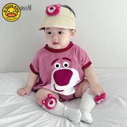 G.duck夏季嬰兒包屁衣純棉寶寶三角哈衣新生兒爬服夏天嬰兒衣服外出服 草莓熊包屁衣+襪子+帽子 三件套 90cm (XL)
