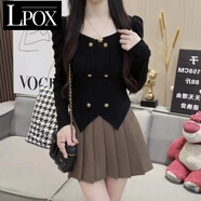 LPOX針織衫女2025秋季新款小香風(fēng)雙排扣毛衣女長袖修身針織打底衫女 黑色 M 建議95-110斤