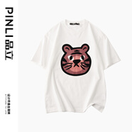 品立（PINLI）夏季新款老虎圓領(lǐng)T恤男士短袖休閑 白色 M 170