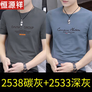 恒源祥圓領(lǐng)短袖T恤男2025夏季新款男裝純棉半袖打底衫上衣服體恤 2538碳灰+2533深灰 XL【建議130-145斤】