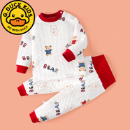 G.DUCKKIDS嬰兒加厚衣服寶寶保暖衣套裝秋冬兒童棉服純棉夾棉襖男女睡衣冬裝 公仔小熊 【高腰】 90 適合80-90cm年齡2-3歲