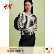 H&M女裝毛針織衫秋季薄款時尚法式慵懶短款打底衫m(xù)iu系開衫0579541 黑色/條紋 M 165/96