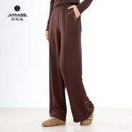 阿瑪施（AMASS）女裝褲子時(shí)尚百搭顯瘦松緊腰寬松純色直筒褲休閑褲5100360 深棕色 S 2碼