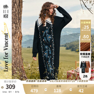 兩三事梵高毛衣連衣裙女2025春季新款女復(fù)古長(zhǎng)款裙子長(zhǎng)袖針織長(zhǎng)裙虛無(wú)星 黑色  M