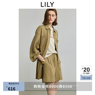 LILY商場(chǎng)同款2025秋新款萊賽爾亞麻小翻領(lǐng)寬松休閑長(cháng)袖外套女 314青果綠 S