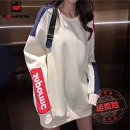 AEMAPE加絨加厚衛衣女2025冬季新款寬松韓版中長(cháng)款休閑圓領(lǐng)上衣 杏色不加絨 M