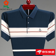 夢特嬌（MONTAGUT）夏季男士短袖t恤翻領(lǐng)條紋純棉商務(wù)休閑半袖上衣Polo體恤衫 JJ-HJ 1009哈青 2XL 180建議150-170斤
