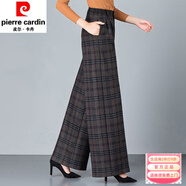 皮爾卡丹（pierre cardin）闊腿褲女褲高腰垂感直筒褲寬松秋冬季休閑顯瘦寬腿褲百搭西裝長(cháng)褲 F20花格 S 腰圍：1.9尺