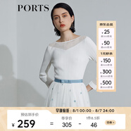 PORTS寶姿 商場(chǎng)同款新品女裝微喇袖透視針織衫SL8K409HZE011 白色 L