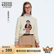 Teenie Weenie小熊毛衣女2025年春季新款潮流萌趣大熊嵌花圓領(lǐng)針織毛衣女 象牙白 M