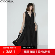 COCOBELLA氣質(zhì)通勤V領(lǐng)無袖連衣裙夏玉石扣抽繩背心裙FR7008-2 子夜黑 M