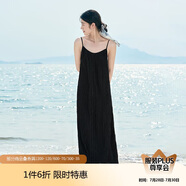 茵曼女裝吊帶碎花印花連衣裙春夏季海邊度假風長裙子 黑色 L