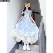 詩丹蕊荷葉領(lǐng)設(shè)計感藍(lán)色碎花連衣裙女學(xué)生夏日新款時尚氣質(zhì)收腰顯瘦長裙 天藍(lán)色【無蕾絲邊】 均碼 【可備注碼數(shù)】