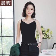 晨芙性感美背吊帶背心女通勤職業(yè)西服內搭V領(lǐng)打底衫法式露肩小衫上衣 黑色 XL 建議107-115斤