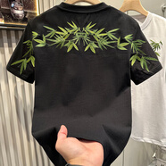 南極人（Nanjiren）國潮竹葉刺繡短袖T恤男微寬松重磅半袖體恤夏款休閑棉質(zhì)打底上衣 黑色 M 建議90-110斤內(nèi)
