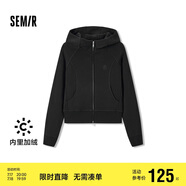 森馬（Semir）外套女短款插肩袖小個(gè)子潮2024冬季加絨緊身連帽夾克109724108015
