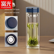 富光（FUGUANG）耐熱玻璃杯男士商務(wù)加厚底泡茶帶蓋子辦公茶隔水杯 藍(lán)色400ml 301-400ml