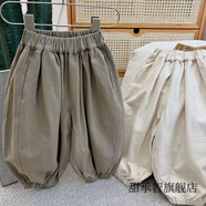 甜承智春新款兒童棉質(zhì)寬松燈籠褲男童女童哈倫褲寶寶森系褲子 灰色 90