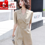 皮爾卡丹（pierrecardin）夏裝新款工裝連衣褲小個(gè)子闊腿短褲職業(yè)套裝連體褲女七夕情人節(jié) 卡其色 S 85-95斤