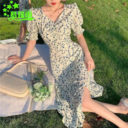 慕瑤雨法式森女復古連衣裙碎花女夏季2025新款泡泡袖方領(lǐng)修身簡(jiǎn)約長(cháng)裙子 主圖款 2XL 建議135-150斤