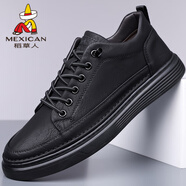 稻草人秋冬新款男鞋休閑鞋滑板鞋平底套腳懶人皮鞋 DCR0611 黑色  42