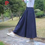 皮爾卡丹2025春夏新款文藝純色亞半身裙大擺裙波西米亞棉顯瘦素色長(cháng)裙 深藍色 M 均碼(裙長(cháng)80C)
