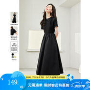 梵希蔓簡約通勤黑色短袖連衣裙女2025年夏季新款收腰顯瘦小黑裙子 M6986 黑色 S
