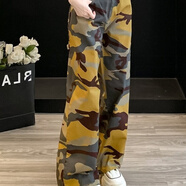 BJORN MOAN套裝女新款夏季洋氣迷彩牛仔褲長(cháng)褲休閑T恤時(shí)尚套裝兩件套潮 (不破洞款)迷彩褲子 M 建議100-110斤