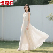 恒源祥雪紡無(wú)袖白色連衣裙女2025夏沙灘裙海邊旅游度假三亞V領(lǐng)顯瘦長(zhǎng)裙 白色 M
