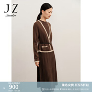 玖姿·安娜蔻浪漫香風(fēng)半高領(lǐng)羊毛壓褶毛衫連衣裙女冬款 咖啡 L