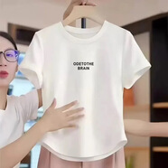 纖蕓沐短袖t恤女2025新款半袖上衣體恤衫弧形遮肉顯瘦百搭休閑短袖女 白色ODE-短袖 L 建議110-120斤