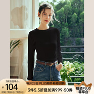 Olrain歐芮兒純色坑條長袖T恤女秋冬新款修身顯瘦上衣內(nèi)搭打底衫 黑色 M