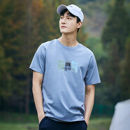 拓路者夏季純棉短袖t恤男款新款圓領(lǐng)體恤衫印花百搭休閑內搭上衣 冰川藍 S 165