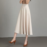斐特瑪半身裙女秋冬新款高腰中長(cháng)款顯瘦色大碼百褶大擺A字裙百搭長(cháng)裙 J31米白色 S 腰圍：1.8-1.9尺