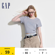 Gap女裝夏季純棉鏤空字母印花logo短袖T恤寬松上衣546498 灰色 155/76A(XS)亞洲尺碼
