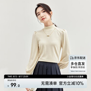 尚都比拉秋冬半高領(lǐng)燈籠袖針織衫女修身顯瘦打底衫內搭上衣 米杏色 M 