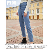 對白直筒加絨牛仔褲女冬裝新款棉質(zhì)寬松顯瘦老爹褲加厚保暖法棍褲 淺藍色 27