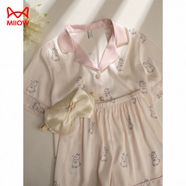 貓人（MiiOW）冰絲睡衣女三件套高級感夏季短袖短褲長(cháng)袖長(cháng)褲甜美韓版家居服套裝 小奶兔【短袖+短褲】 2XL