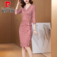 皮爾卡丹（pierre cardin）2025春秋新款碎花顯瘦遮肚氣質(zhì)包臀中袖連衣裙女中款一步裙子夏季 311格子 2XL