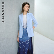顏域簡約西裝外套女2025早春職業(yè)裝西服七分袖高級感正裝 藍色  M 
