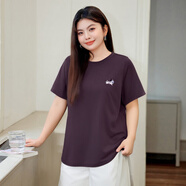 慕姍詩(shī)怡（MsShe）新品涼感索羅娜棉大碼女裝2025夏裝胖mm寬松刺繡正肩短袖 西梅紫色現(xiàn)貨 XL