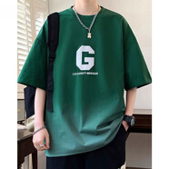雅鹿短袖男夏季潮流時(shí)尚漸變t恤衫新款半袖寬松字母上衣服男外穿大碼 6162綠色【單件上衣】 M 建議980-95斤
